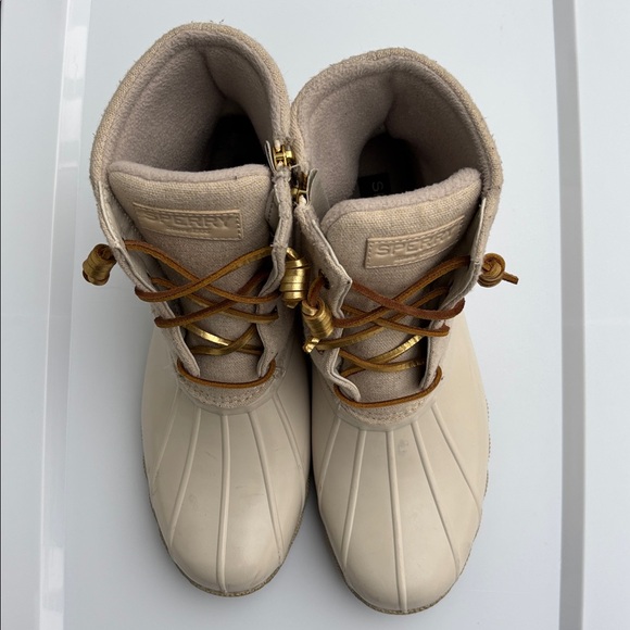 Sperry Duck Boots Womens Sz 10 Beige Canvas Rubber Rain/Snow Lace Up Waterproof - Picture 4 of 9